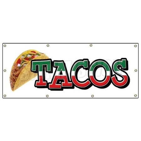 SIGNMISSION Tacos Banner Heavy Duty 13 Oz Vinyl with Grommets Single Sided B-96 Tacos